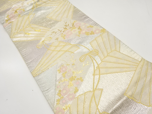 7529527: JAPANESE KIMONO / ANTIQUE FUKURO OBI / SILK / WOVEN FAN